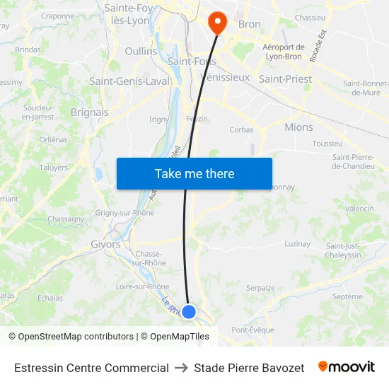 Estressin Centre Commercial to Stade Pierre Bavozet map