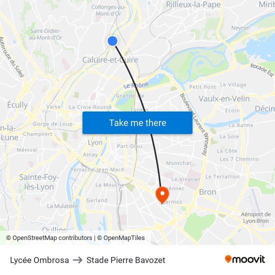 Lycée Ombrosa to Stade Pierre Bavozet map