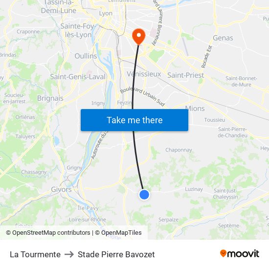 La Tourmente to Stade Pierre Bavozet map