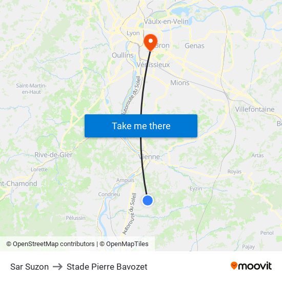 Sar Suzon to Stade Pierre Bavozet map