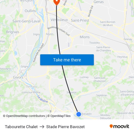 Tabourette Chalet to Stade Pierre Bavozet map