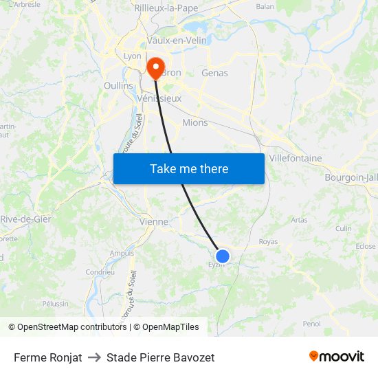 Ferme Ronjat to Stade Pierre Bavozet map