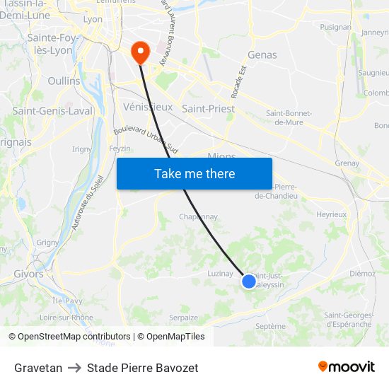 Gravetan to Stade Pierre Bavozet map
