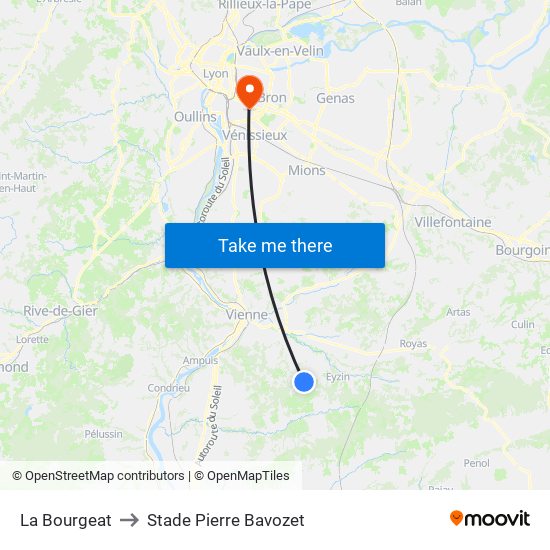 La Bourgeat to Stade Pierre Bavozet map