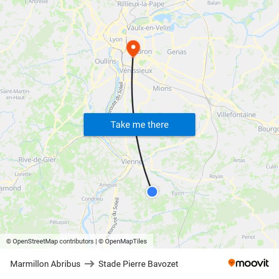 Marmillon Abribus to Stade Pierre Bavozet map