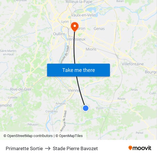 Primarette Sortie to Stade Pierre Bavozet map