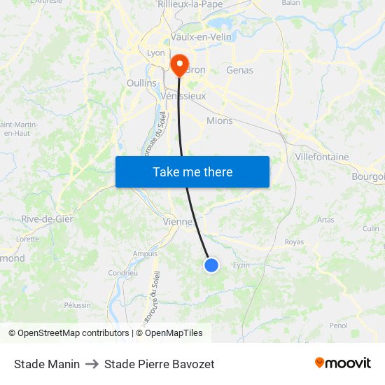 Stade Manin to Stade Pierre Bavozet map