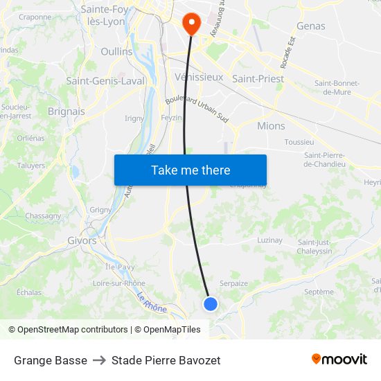 Grange Basse to Stade Pierre Bavozet map