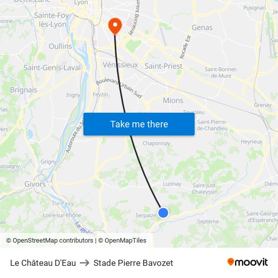 Le Château D'Eau to Stade Pierre Bavozet map