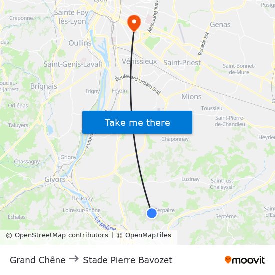 Grand Chêne to Stade Pierre Bavozet map