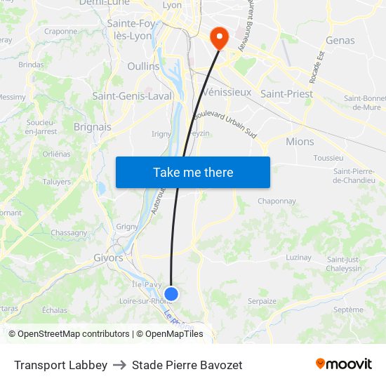 Transport Labbey to Stade Pierre Bavozet map