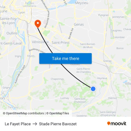 Le Fayet Place to Stade Pierre Bavozet map