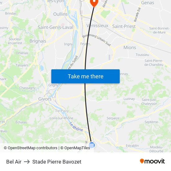 Bel Air to Stade Pierre Bavozet map