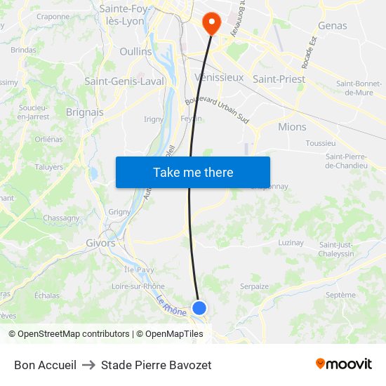 Bon Accueil to Stade Pierre Bavozet map