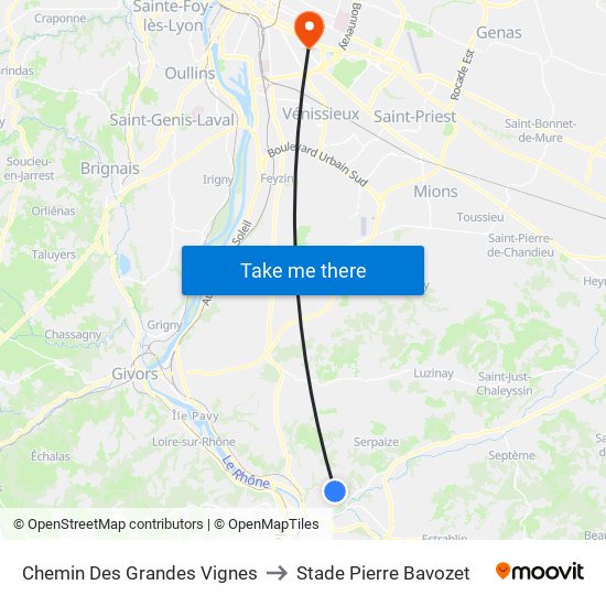 Chemin Des Grandes Vignes to Stade Pierre Bavozet map