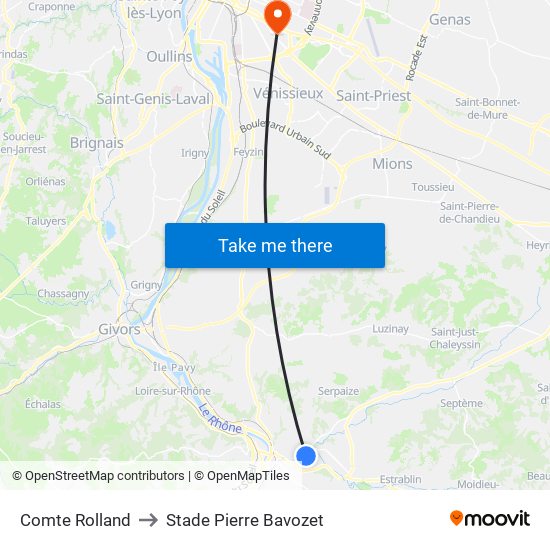 Comte Rolland to Stade Pierre Bavozet map