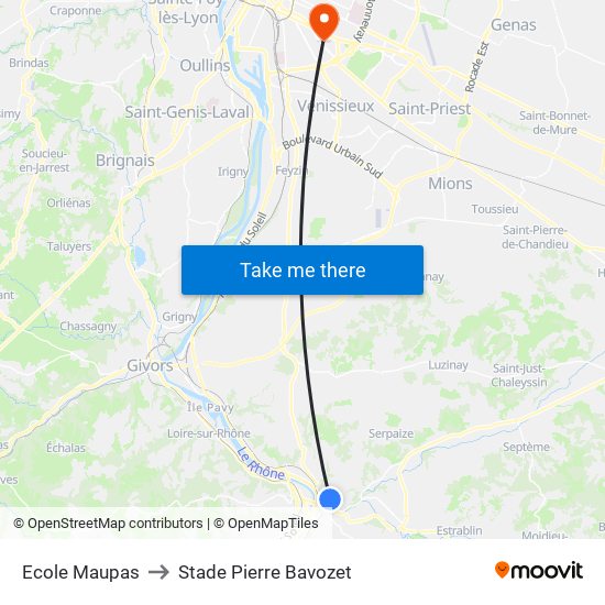 Ecole Maupas to Stade Pierre Bavozet map