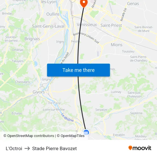 L'Octroi to Stade Pierre Bavozet map