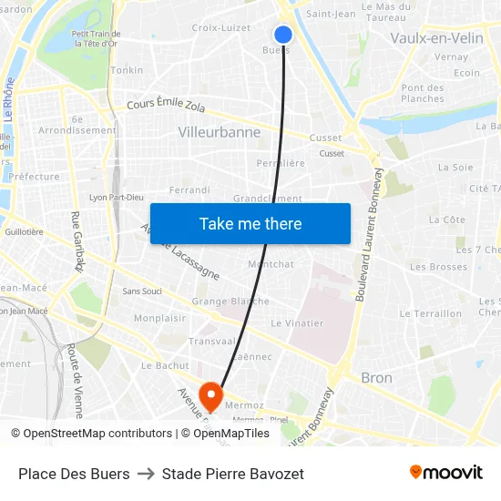 Place Des Buers to Stade Pierre Bavozet map