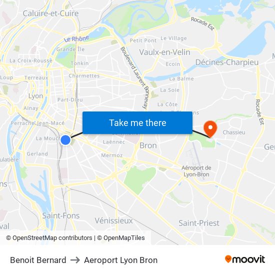 Benoit Bernard to Aeroport Lyon Bron map