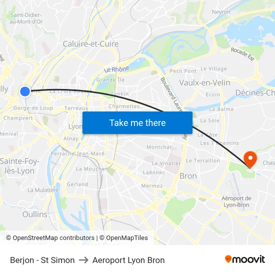 Berjon - St Simon to Aeroport Lyon Bron map