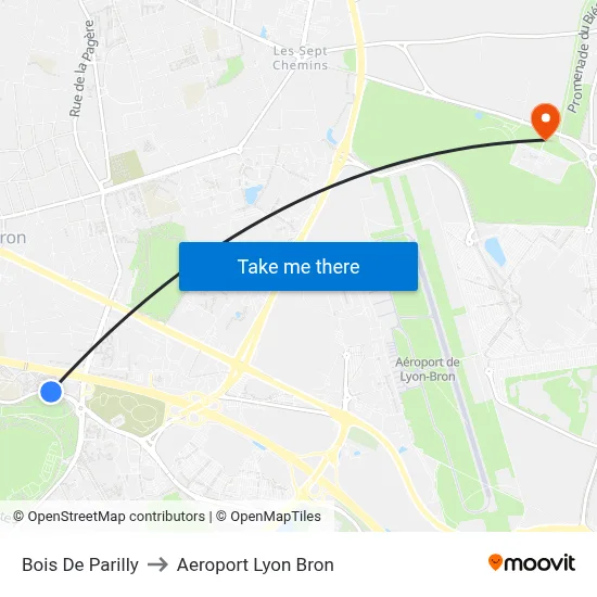Bois De Parilly to Aeroport Lyon Bron map