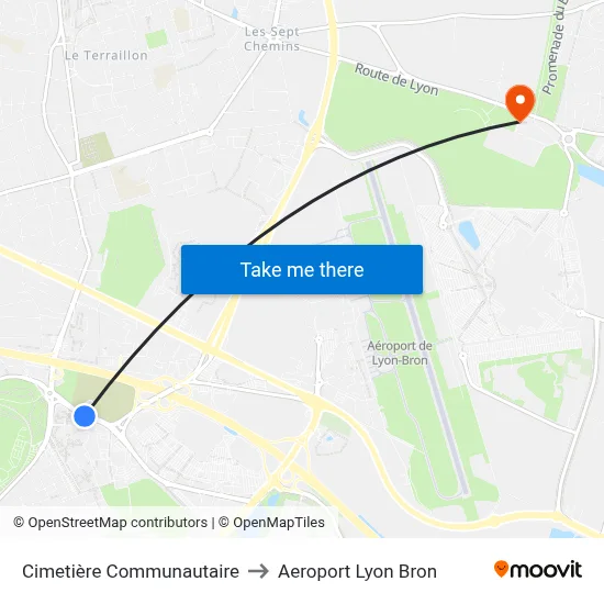 Cimetière Communautaire to Aeroport Lyon Bron map