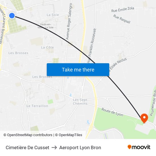 Cimetière De Cusset to Aeroport Lyon Bron map
