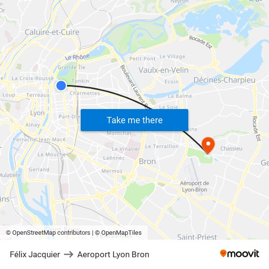 Félix Jacquier to Aeroport Lyon Bron map