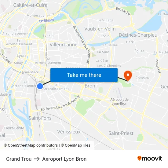 Grand Trou to Aeroport Lyon Bron map