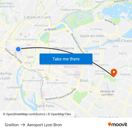 Greillon to Aeroport Lyon Bron map