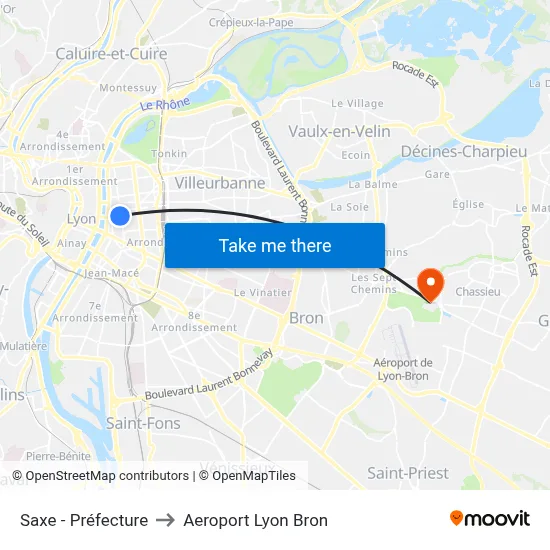 Saxe - Préfecture to Aeroport Lyon Bron map