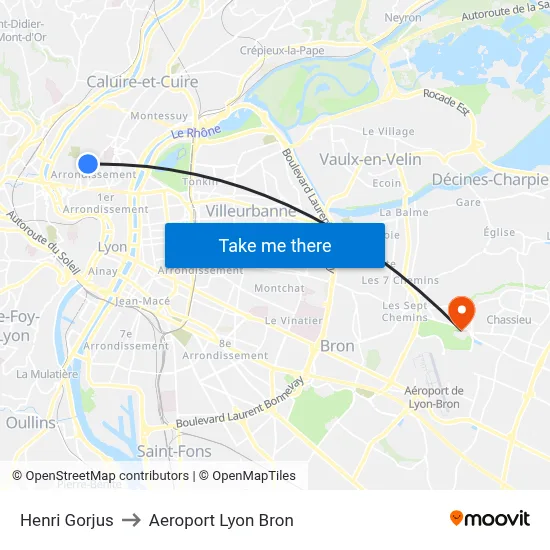 Henri Gorjus to Aeroport Lyon Bron map