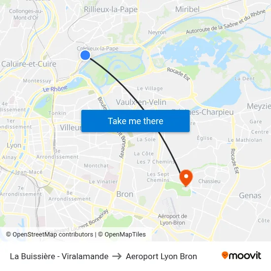 La Buissière - Viralamande to Aeroport Lyon Bron map