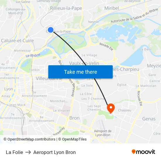 La Folie to Aeroport Lyon Bron map
