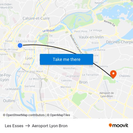 Les Esses to Aeroport Lyon Bron map