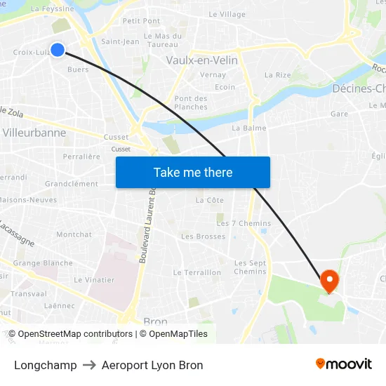 Longchamp to Aeroport Lyon Bron map
