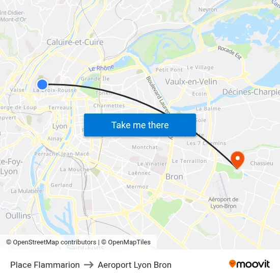 Place Flammarion to Aeroport Lyon Bron map