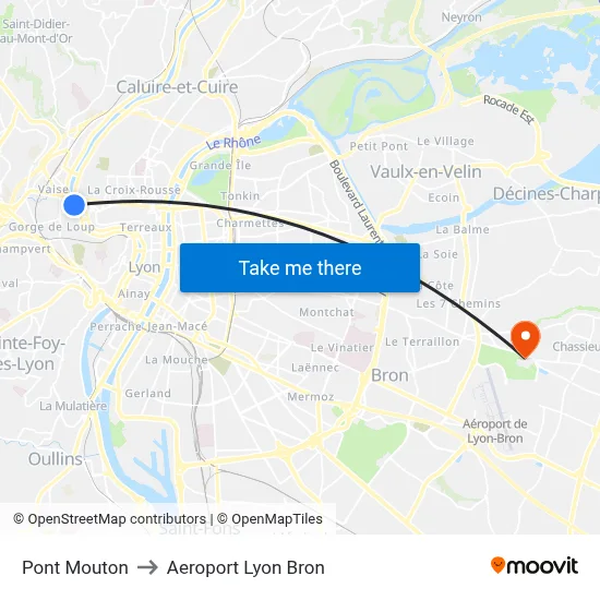 Pont Mouton to Aeroport Lyon Bron map