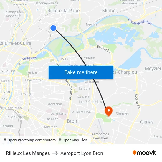 Rillieux Les Manges to Aeroport Lyon Bron map