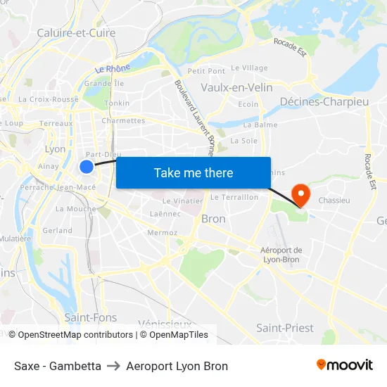 Saxe - Gambetta to Aeroport Lyon Bron map