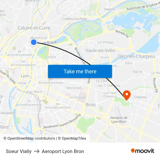 Soeur Vially to Aeroport Lyon Bron map