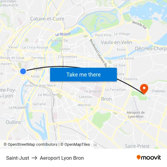 Saint-Just to Aeroport Lyon Bron map