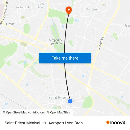 Saint-Priest Ménival to Aeroport Lyon Bron map