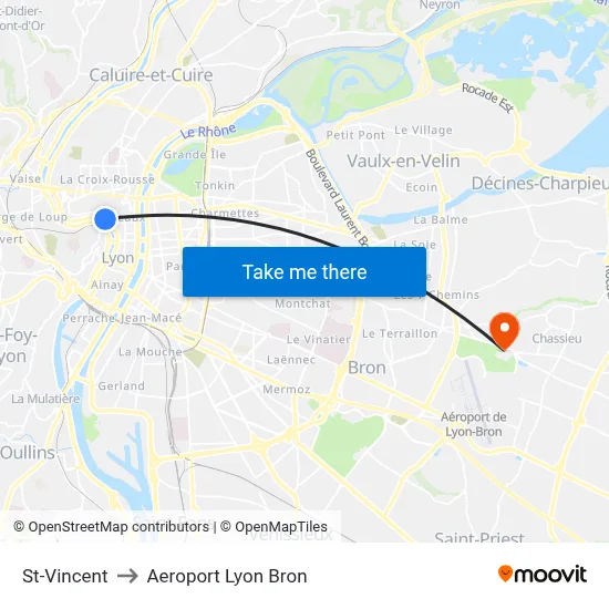 St-Vincent to Aeroport Lyon Bron map