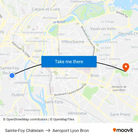 Sainte-Foy Châtelain to Aeroport Lyon Bron map