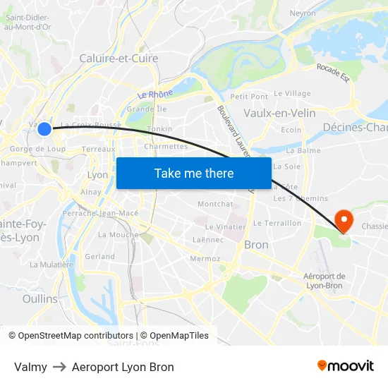 Valmy to Aeroport Lyon Bron map