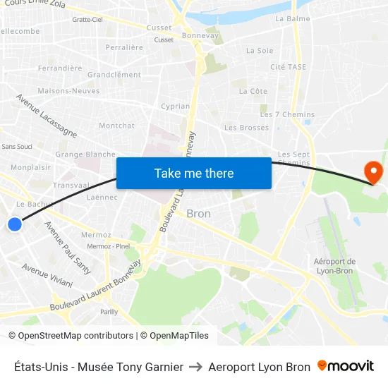 États-Unis - Musée Tony Garnier to Aeroport Lyon Bron map