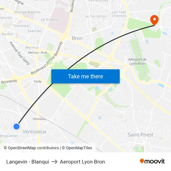 Langevin - Blanqui to Aeroport Lyon Bron map
