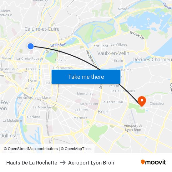 Hauts De La Rochette to Aeroport Lyon Bron map